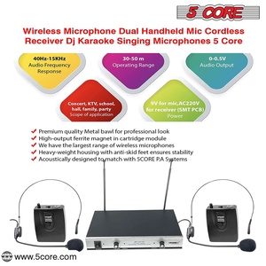 5Core <b>Wireless</b> <b>Microphones</b> w 2 Headset Portable Mini Microfono Inalambricos + Receiver 165ft Range - Product Image 6