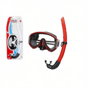 Set Maschera da Snorkeling Aqua Sport Rossa Regolabile Senza Lattice Attrezzatura per Nuoto e Immersioni - Product Image 2