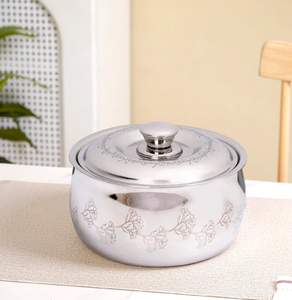 Casserole en acier inoxydable avec motif floral, forme ronde polie, vente en gros, ustensiles de cuisine de qualité supérieure, casserole - Product Image 1
