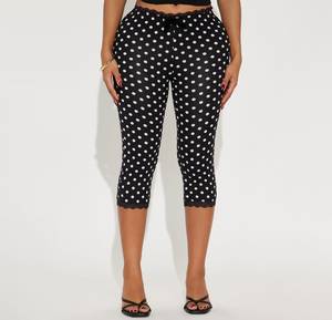 Leggings capri taille haute pour femmes avec bordure en dentelle, pantalon à cordon de serrage grande taille, style yoga - Product Image 1