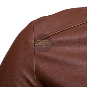 Chaqueta de Cuero PU para Hombre, Corte Ajustado, Color Marrón, Cuello Alto, Cierre de Cremallera, Estilo Motero, Informal, para Otoño - Product Image 5