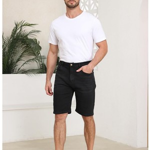 Pantalones Cortos de Mezclilla Negros para Hombre, de Moda, Pierna Recta, Cintura Media, Casuales de Verano, de Algodón, Teñido Liso, Lavado Oscuro, Estilo Tejido, ODM OEM - Product Image 5