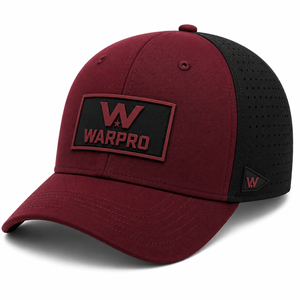 WARPRO <b>Snapback</b> <b>Cap</b> Maroon Black 6-Panel Adjustable Breathable Street Style Hat with Raised Rubber Logo - Product Image 1