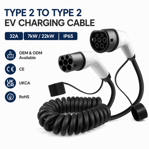 Cable de Carga para Vehículos Eléctricos, En Espiral, Trifásico, 32A, 7 kW/22 kW, Tipo 2 a Tipo 2, de Fábrica con Más de 15 Años de Experiencia - Product Image 1