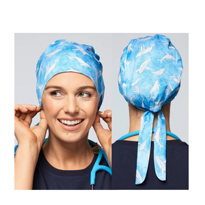 Bonnet chirurgical unisexe en coton à imprimé dessin animé avec attaches en ruban et doublure en satin pour infirmières – Accessoire de protection pour cheveux en queue de cheval – Grande vente - Product Image 4