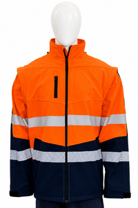AERO FASTER Hi Vis <b>Softshell</b> Safety <b>Jacket</b> Class 2 Waterproof Orange Reflective Workwear with Hood Stripes Refrigeration Cooling - Product Image 2
