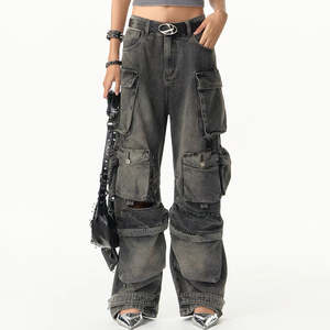 กางเกงยีนส์คาร์โก้ทรงหลวมแบบมีโลโก้สั่งทำได้ OEM ODM สำหรับผู้ชาย มีกระเป๋าหลายช่อง ลุคทำสีซีดขาดๆ กางเกงยีนส์เดนิมคาร์โก้สำหรับผู้ชาย - Product Image 6