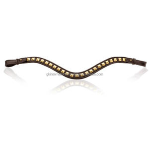 ที่คาดคิ้วหนังม้าแบบขี่ม้าทำด้วยมือตกแต่งด้วยแถบคิ้วทรงโค้งสีเงินหรือสีทองทรงปิรามิด - Product Image 2