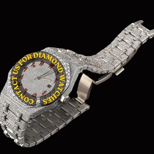 Exclusive Design Full Iced Moissanite Diamond Red Arabic Numerals Round Dial Quartz Sport Business Fashion Watch Glass Dial - Product Image 5