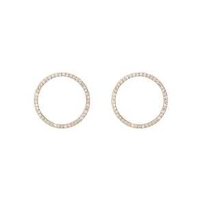 Pendientes de Aro Abierto con Diamantes Circulares Engastados en Pavé, Geométricos, Venta al por Mayor, 18mm, Oro Sólido 14K 18K, Plata 925, Corte Redondo - Product Image 6