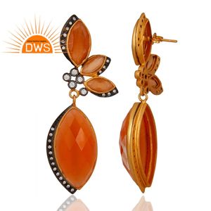 Boucles d'oreilles mode en zircon cubique pierre de lune pêche bijoux en laiton plaqué or fournisseur en gros collection délicate - Product Image 3