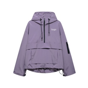Unisex Hooded Half Zip Windbreaker <b>Jacket</b> With Pockets Casual Loose Fit Autumn Outerwear - Product Image 1