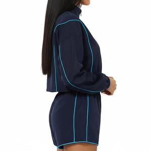 Novedades: Conjunto de 2 Piezas para Mujer, Sudadera Corta con Cremallera y Pantalones Cortos, Diseño Sólido, Ecológico, de Spandex/Poliéster, para Verano - Product Image 6