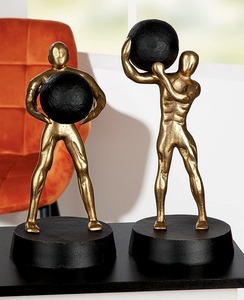 Gold Plated <b>Figurative</b> Sculpture Abstract Human Form Holding Sphere Contemporary Art Tabletop Decor for Living Room - Product Image 5