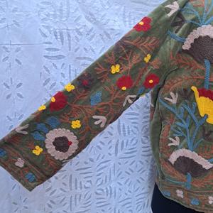 Veste en velours doux luxueuse avec broderie, manteau court style Nehru à manches longues, vêtement d'extérieur ouvert sur le devant, vestes pour femmes - Product Image 3