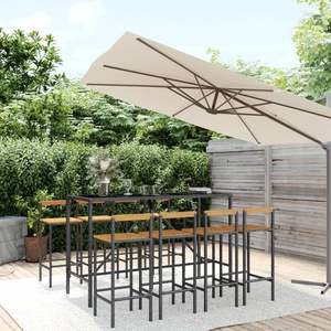 Conjunto de Bar de Jardín de 9 Piezas en Ratán Sintético Negro con Reposapiés, Elegante Colección de Comedor para Exteriores - Product Image 1