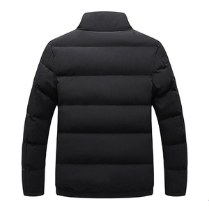 Chaqueta Acolchada Negra para Hombre, Cuello Alto, Cierre de Cremallera, Cortavientos, Abrigo Casual de Invierno, Corte Regular, Color Sólido, Relleno de Poliéster - Product Image 2
