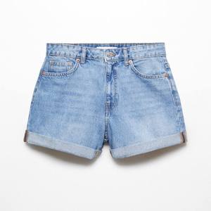 Shorts en jean taille haute bleu clair coupe droite délavé en coton décontracté pour femme – Idéal été - Product Image 1