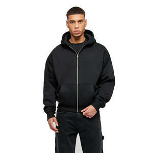 Sudadera con capucha antiarrugas para hombre, color negro, con cremallera, corte ajustado y bolsillos laterales, fabricada en Pakistán. - Product Image 3