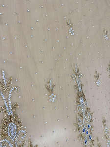 Tissu élégant bleu en forme de goutte d'eau avec perles de cristal et sequins dorés, dentelle en maille faite à la main pour robes de bal, robes de célébrités, accessoires de mariage - Product Image 4