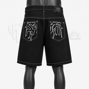 Custom Men's <b>Black</b> Denim Jorts with Graffiti Graphic Print | Baggy Knee Length <b>Jeans</b> <b>Shorts</b> Manufacturer - Product Image 2