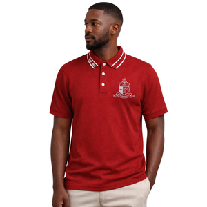 Polo à col rayé avec armoiries Kappa Alpha Psi, vêtements de fraternité grecque, style classique, coupe athlétique et confort premium - Product Image 1