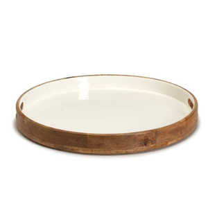Luxury Mango Wood Enamel Serving Tray | <b>Round</b> Decorative Wooden Serving Platter with Handles for <b>Dining</b> <b>Table</b> Home Restaurant - Product Image 1