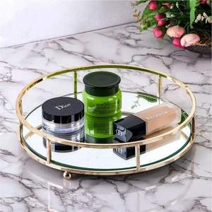 Plateau décoratif hexagonal en verre miroir doré de luxe - Organisateur de bijoux moderne en métal pour coiffeuse, centre de table basse, décoration intérieure - Product Image 6