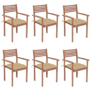 Ensemble de 6 chaises de patio en teck fin beige, meubles de jardin de taille moyenne - Product Image 1