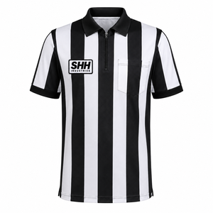 Chemise d'arbitre de football rayée noir et blanc pour hommes, col polo à demi-zip, poche poitrine, manches courtes, uniforme professionnel pour officiels SHH - Product Image 1
