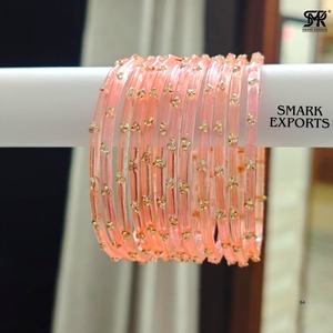 Stylish Peach Glass <b>Bangles</b> Set Gold Stone Studded <b>Indian</b> Traditional Chudi Bridal Jewelry Elegant Women Fashion Bracelet <b>bangle</b> - Product Image 6