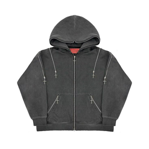 Sweat à capuche zippé Sun Fade Y2K en molleton bouclette 500 g/m² 100 % coton, coupe ample vintage, avec logo personnalisé, pour l'automne - Product Image 4