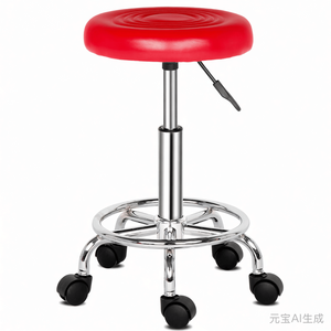Sgabello da Barbiere Moderno Rotondo con Linee Rosse e Seduta Girevole - Product Image 2