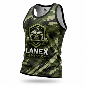 Custom Men's Green Camo Gym Tank Top Sublimation Fitness <b>Stringer</b> <b>Vest</b> Bodybuilding Sleeveless Workout Training Sports Apparel - Product Image 2