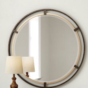 Miroir mural rond moderne en métal avec finition dorée, accent décoratif pour chambre à coucher et salon de luxe - Product Image 2