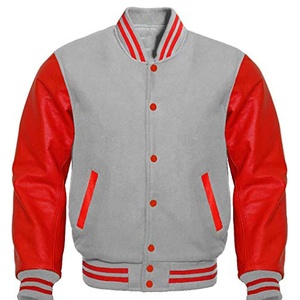 Mens College Varsity <b>Baseball</b> <b>Bomber</b> <b>Jacket</b> Embroidered Windproof Polyester Outerwear with Button Closure - Product Image 3