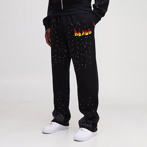 New Arrival 2026 Men's Black <b>Sequined</b> Sweatpants With Flame Logo Elastic Waist Street Style Autumn Wear - Product Image 4