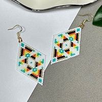Pendientes Bohemios con Diseño de Rombo, Hechos a Mano, Joyería con Cuentas de Vidrio Importadas