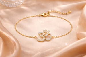 Om <b>Charm</b> 925 Sterling Silver 18k Gold Plated Handmade Religious Bracelet For Women Jewelry Birthday Gift - Product Image 2