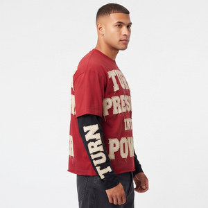 T-shirts à col rond pour hommes surdimensionnés à double couche avec broderie Hip Hop style américain - Product Image 4