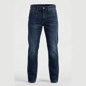 Jean en denim coupe droite délavé foncé pour homme, taille haute, coupe classique, en coton, style décontracté, pantalon d'automne - Product Image 1
