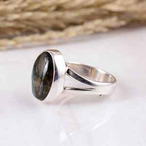 Handmade 925 Sterling <b>Silver</b> Blue Fire Labradorite <b>Ring</b>, Matte Finish Oval Gemstone <b>Statement</b> Band, Artisan Handcrafted <b>Ring</b> - Product Image 3