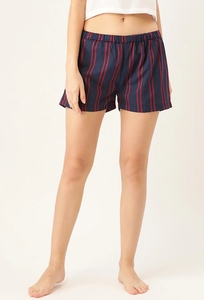 Shorts en coton rayé bleu marine pour femme, taille élastique, tricoté, respirant, décontracté, coupe régulière, taille mi-haute - Product Image 3