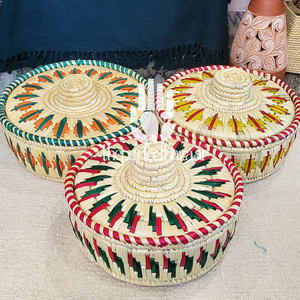 Cestas Multiusos de Hierba Natural Moonj, Cesta de Almacenamiento con Tapa, Diseño Redondo, Cesta de Almacenamiento Ecológica - Product Image 3