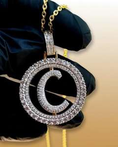 Colgante Personalizado de Hip Hop con Letra del Alfabeto de la Suerte, Chapado en Oro de 18K, con Incrustaciones de Diamantes de Imitación, Plata 925, Redondo, 26 Letras Disponibles - Product Image 4