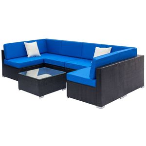 Fully Equipped Black <b>Rattan</b> Garden Sofa <b>Set</b> with 2pcs <b>Corner</b> 4pcs Single Sofas and 1pcs Coffee Table - Product Image 1