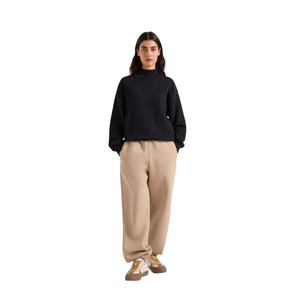Pantalon de jogging beige pour femme, taille élastique, décontracté, confortable, coupe régulière, style streetwear, mode hiver, 100% coton - Product Image 1
