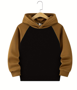 Baby Children Breathable Hooded Sweatshirt 100% Cotton Black Brown Regular Sleeve Casual Autumn Wear Knitted Fabric Unlined - Product Image 1