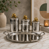 Ensemble de boîtes de conservation de luxe en acier inoxydable argenté martelé pour cuisine, écologiques, pour la préservation de la fraîcheur, emballage carton, pour la maison