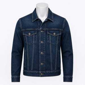 Veste en jean bleu foncé pour homme, coupe classique, col rabattu, fermeture boutonnée, style décontracté, vêtement d'automne, tendance des vestes pour homme - Product Image 1